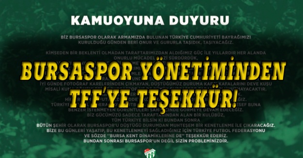 Bursaspor yönetiminde TFF'ye teşekkür!